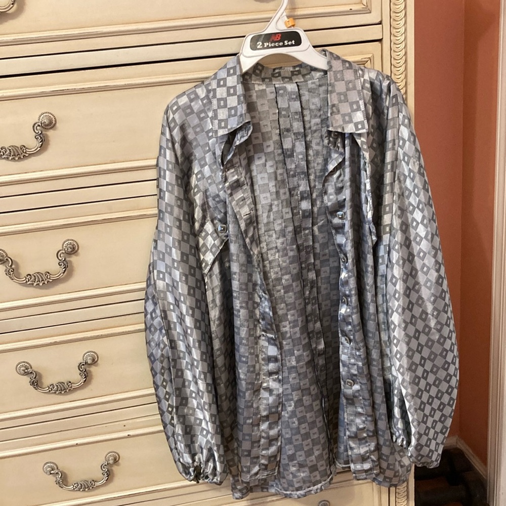 Vintage Silver Checkered Blouse - image 1